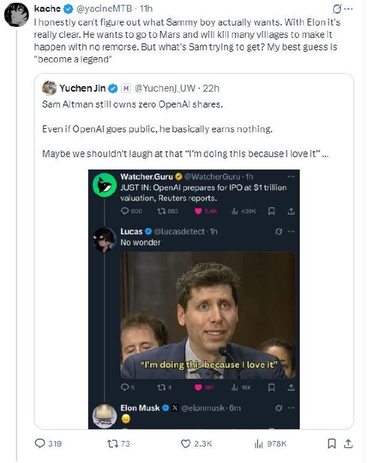 奥特曼回应马斯克讽刺OpenAI上市是为圈钱